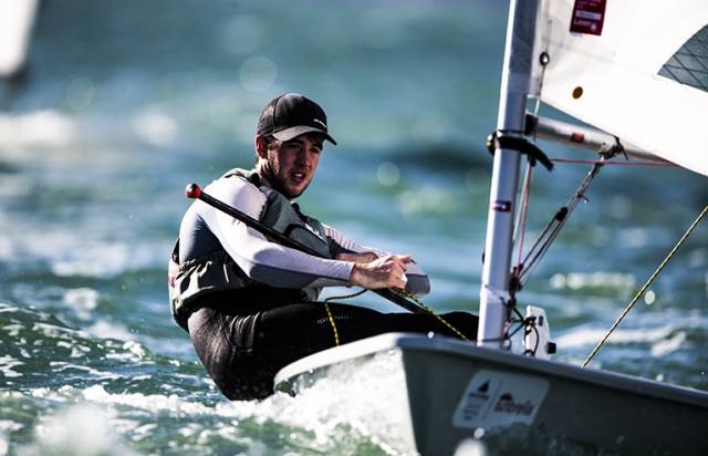 Finn Lynch competing at the Miami Sailing World Cup this week