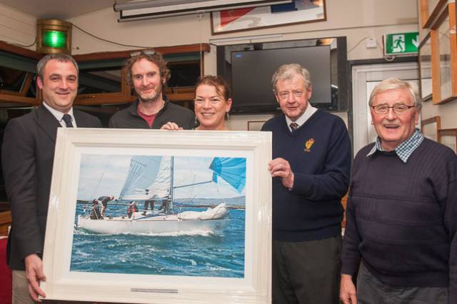 SCORA Commodore Kieran O'Connell (left) with the winners of the inaugural Claire Bateman Award for 'most enthusiastic boat in SCORA', Dave Lane and Sinead Enright, and Claire's husband and sailing photographer Robert Bateman and SCORA Hon Sec Michael Murphy. See gallery below