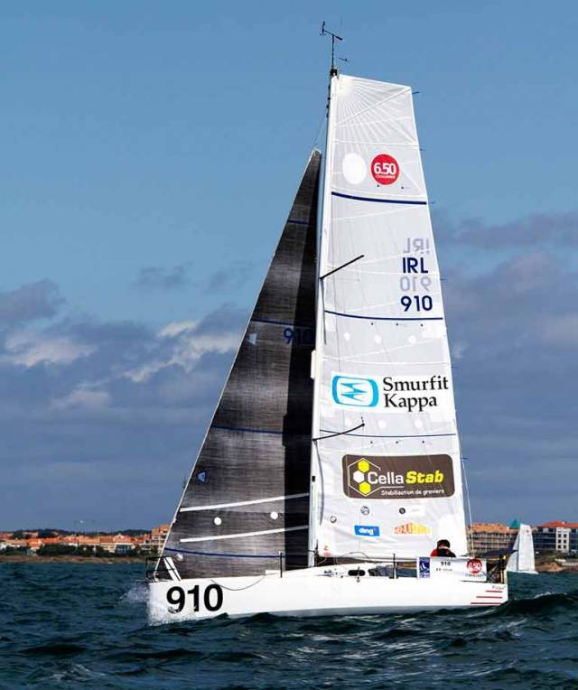 Tom Dolan’s Pogo 3 IRL 910 is in the top rankings of the Mini 650 fleet, which starts Stage 2 of the Transgascogne 2017 from northwest Spain back to France today. Tom will be giving a presentaton at the Speaker Supper in the National Yacht Club on Thursday August 17th