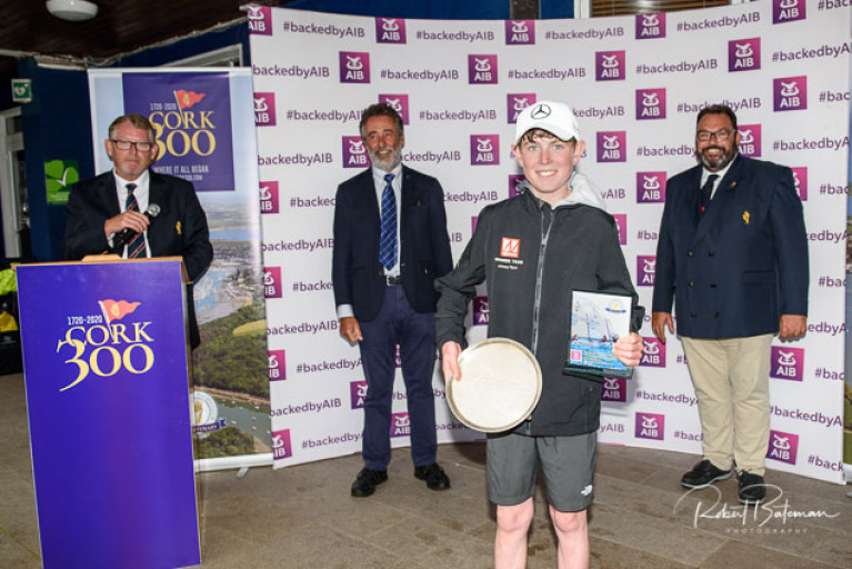 Irish Optimist Champion 2020 Johnny Flynn of Howth with his prizes at Royal Cork Yacht Club. Scroll down for a prizegiving slideshow