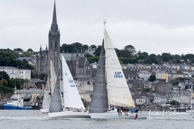 Cruisers racing past Cobh in Cork Harbour