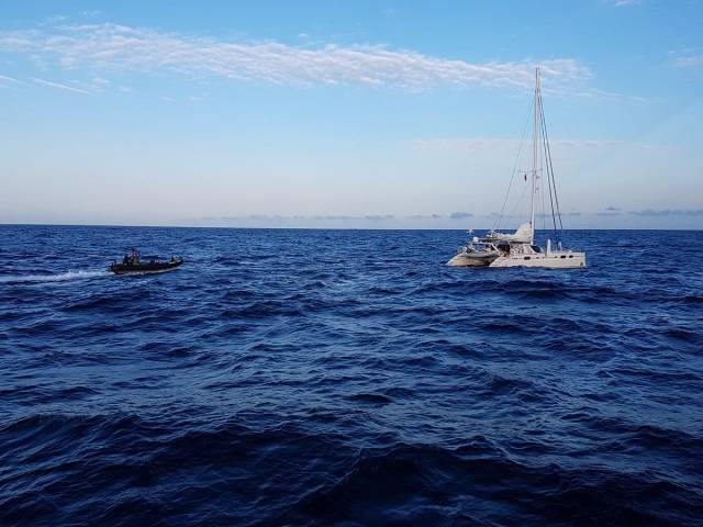 Irish Defence Forces personnel from the Naval Service along with UK's NCA and Border Force officers have intercepted a catamaran containing cocaine off the coast of Cornwall.