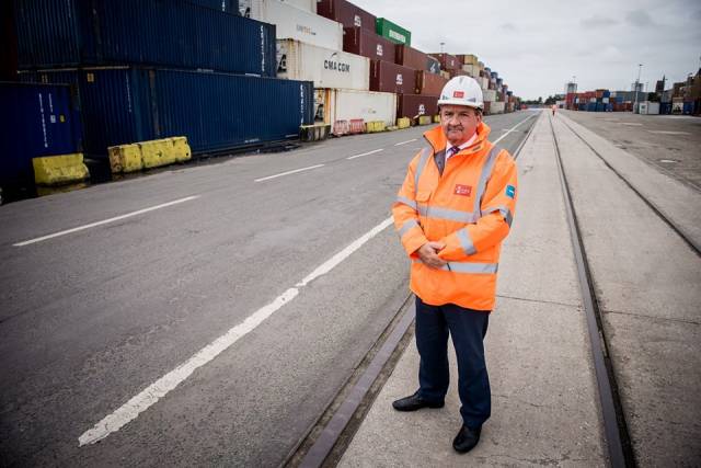 Gary Hodgson (Strategic Projects Director) at the Port of Liverpool where Afloat adds that 'feeder' services to and from Ireland will connect with the new UK port rail facilities