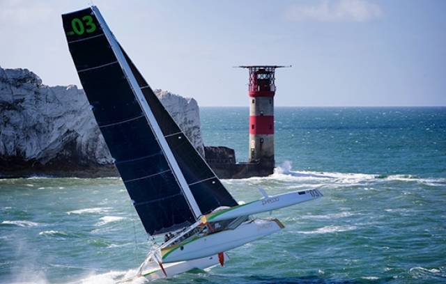 The mighty MOD70 Phaedo 3 on a mission - which she achieved big time - in today's J.P. Morgan Asset Management Round the Island Race