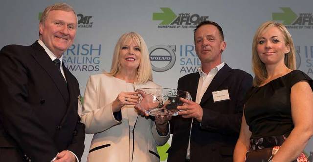 Last year's Sailor of the Year winner Conor Fogerty (second from right) is presented with his trophy at the ceremony by Irish Sailing President Jack Roy, (left) Minister Mary Mitchell O'Connor and Patricia Green of Volvo (right)