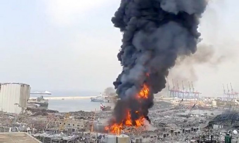 The devastating scene of the Port of Beirut blast that took place in August last year and which was connected with a ship whose captain is been sought by Interpol. Among the ships berthed during the incident was the Jouri which AFLOAT identified as the former City of Paris that traded in Irish waters