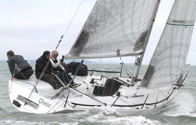 RIYC yacht Quest will be competing in the Round the Island Race on the Solent. Pictured at the recent Quarter Ton Cup is Barry Cunningham steering, co-owner Johnny Skerritt at the stern, Maurice O'Connell on mainsheet/ tactics, then trimmer Alan Crosbie and bowman Eddie O'Rahilly hiking