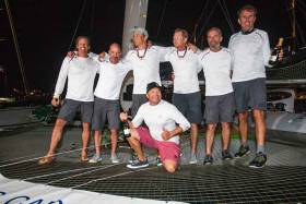 Phaedo^3 with County Kerry&#039;s Damian Foxall (second from right) onboard took multihull line honours in the RORC Caribbean C600.