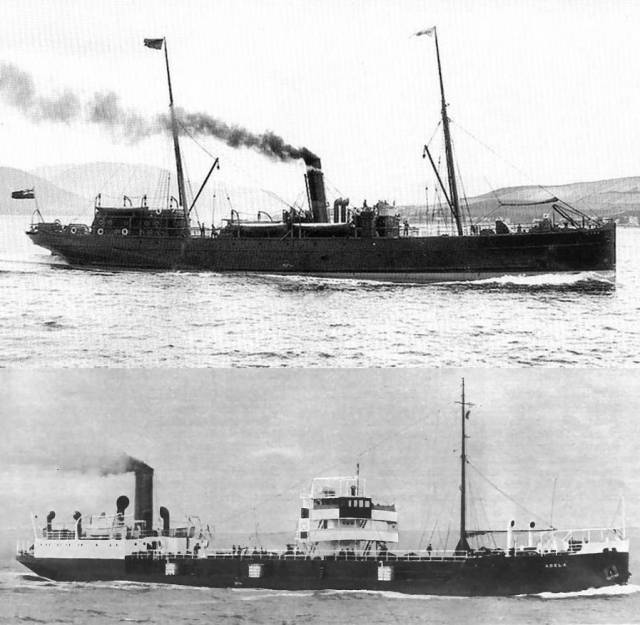 The pair of cargoship steamers S.S. Hare (top) and S.S. Adela (bottom) that were attacked in separate incidents by German submarine U-Boats a century ago that led to the combined loss of 36 crew. A joint commemorative public plaques unveiling ceremony for descendants of the victims takes place this Saturday, 30 Sept (13.00hrs) at Custom House Quay, Dublin. 
