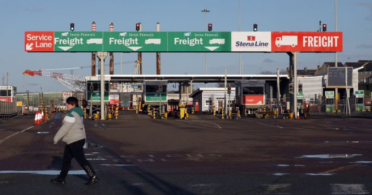 Government in UK Still 'Identifying' Customs Site at Port of Holyhead for Already Delayed Post-Brexit Checks. Above existing freight booth check-ins for rival operators, Irish Ferries and Stena Line. 