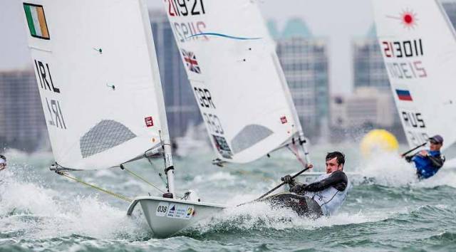 Finn Lynch racing in Miami in January. His main focus this season will be Olympic Qualification at the World Sailing Championships in Aarhaus in August