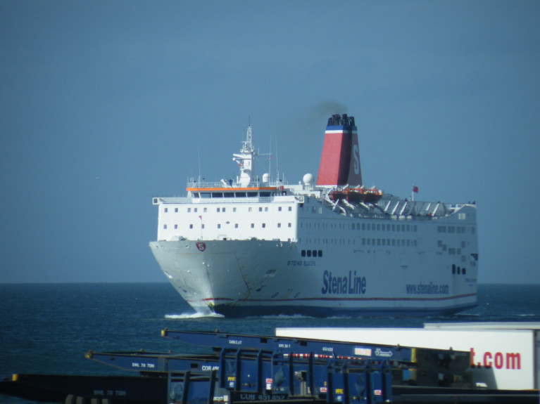 Stena Europe approaching Rosslare Harbour from Fishguard, where saiings on the St. Georges Channel link to south Wales continue to be suspended 