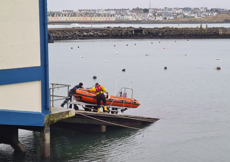 Portrush RNLI’s inshore lifeboat being put into the water