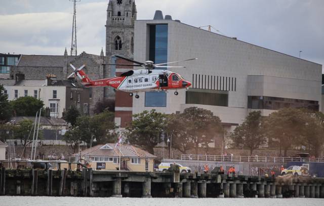 Coastguard helicopter 116 lands at the Carlisle Pier, Dun Laoghaire in 2017