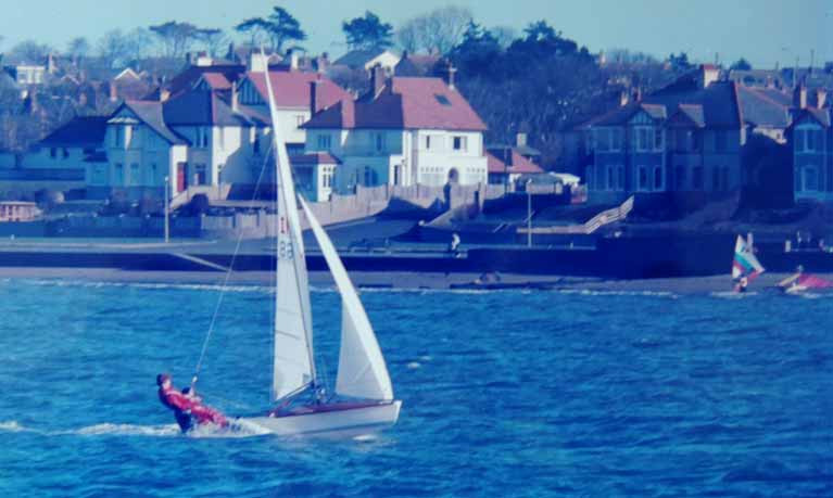 Julian Cooke and Jackie Patton sailing a 505 in Ballyholme Bay in 1985