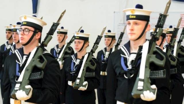 Members of the Naval Service Recruit Class 'Sullivan' at their Passing Out Parade at the Naval Base, Haulbowline, Co. Cork. 