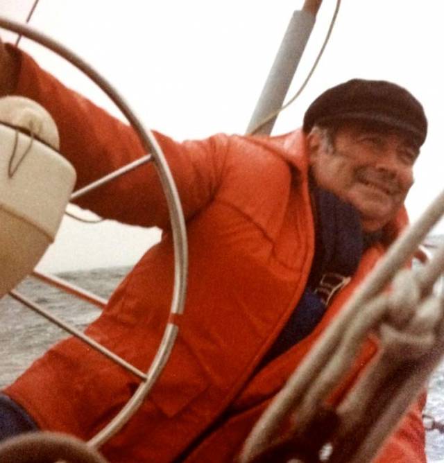 “A man who really enjoyed his sailing” – the late Paddy Kirwan at the helm of his Club Shamrock Boomerang, which he owned and campaigned for 19 years. Photo courtesy Ann Kirwan