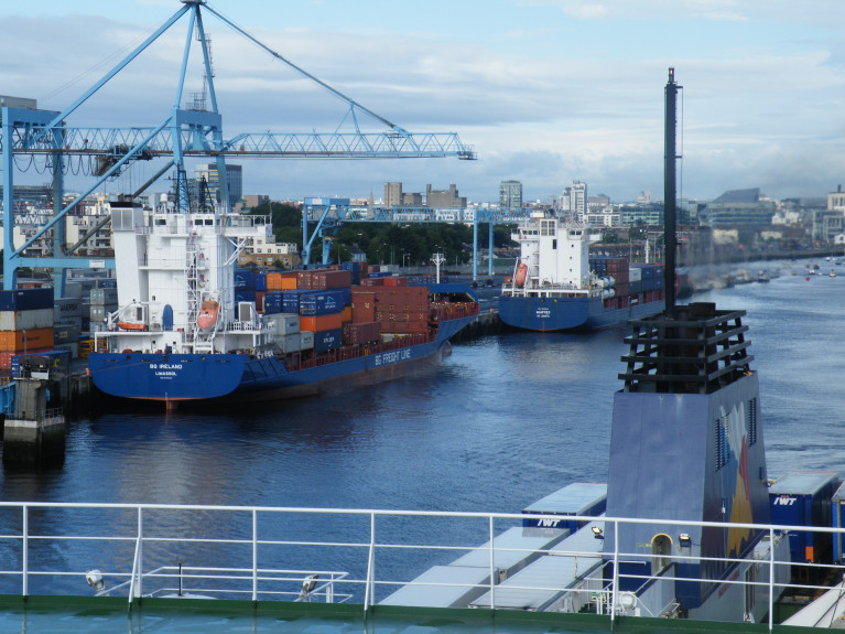 The pandemic has not affected operations to date, and there is no disruption to the supply chain according to RTE News. Above AFLOAT's (file photo) taken in Dublin Port from on board ropax freight ferry Norbank when departing for Liverpool, while container ships BG Ireland and Manfred were berthed along the South Bank Quay. This location of one of three Lo/Lo terminals throughout the capital's port estate. 