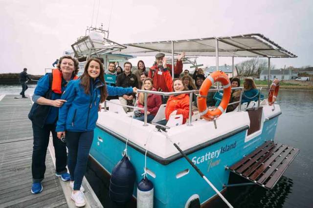 Failte Ireland's Geraldine Larner with overseas buyers on a trip to Scattery Island with Irene hamilton of Scattery Island Tours off the Co Clare coast