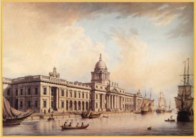 Join in a lunchtime lecture on the theme of 'Dublin Port & Dockers' held every Tuesday during October in Dublin City Hall. Above a painting of another historic landmark in the capital, the Customs House located on the north banks of the River Liffey. 