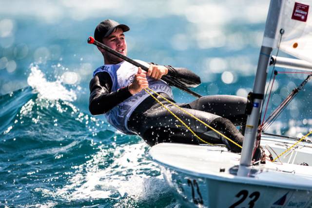 The National Yacht Club's Finn Lynch in action at the Sailing World Cup Finals in Santander