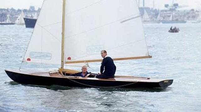 HRH The Duke of Edinburgh sailing Coweslip with Uffa Fox