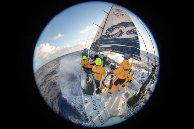A fish-eye view on board Turn The Tide on Plastic sailing down the coast of Brazil yesterday
