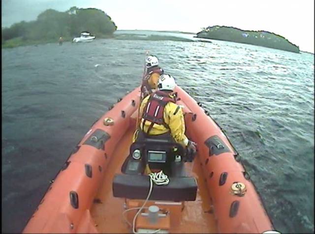 Lough Derg RNLI approaching a grounded cruiser at the Goat Road on Friday evening