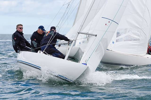 Jaguar sailed by Martin Byrne, Adam Winkelmann and Donal Small lead the Cantor Fitzgerald Dragon National Championships at Kinsale. Scroll down for photo gallery