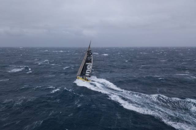 Drone image of Team Brunel in the Southern Ocean earlier today