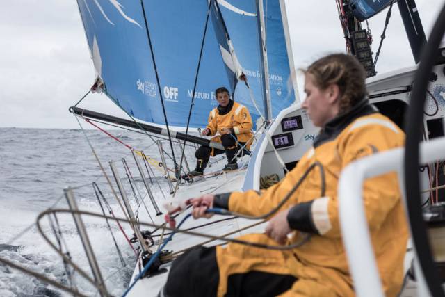 Day 4 of Leg 6 on board Turn the Tide on Plastic, as Liz Wardley and Bianca Cook rig up some new sheets