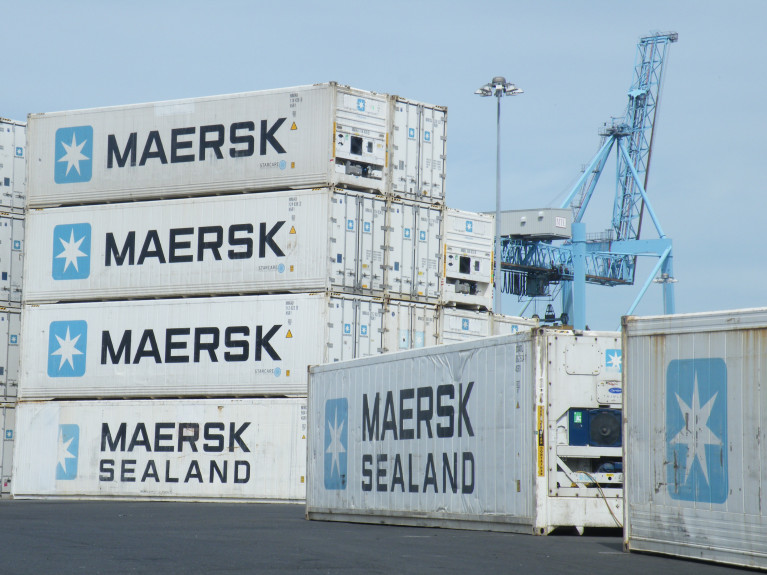 Maersk containers stacked in Dublin Port