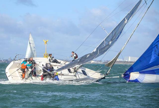 J109 Dear Prudence on the edge after gybing in Sunday's Spring Chicken Race on Dublin Bay. See gallery below