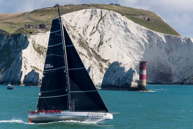 Rambler 88 – after a slow rounding of Land’s End, she has found better speeds close-reaching along the eastern edge of the Traffic Separation Zone off west Cornwall, and is leading the monohulls on the water and resumed climbing the ranks in IRC handicap.