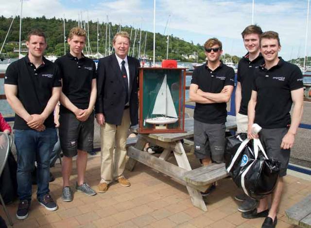 2016 J/24 Southern Champions Kilcullen, presented with the Frank Heath Trophy by Royal Cork Yacht Club Admiral John Roche. The Howth Yacht Club K25 crew are 'over age' this year so Kilcullen will be sailed under a new crew at this year's event