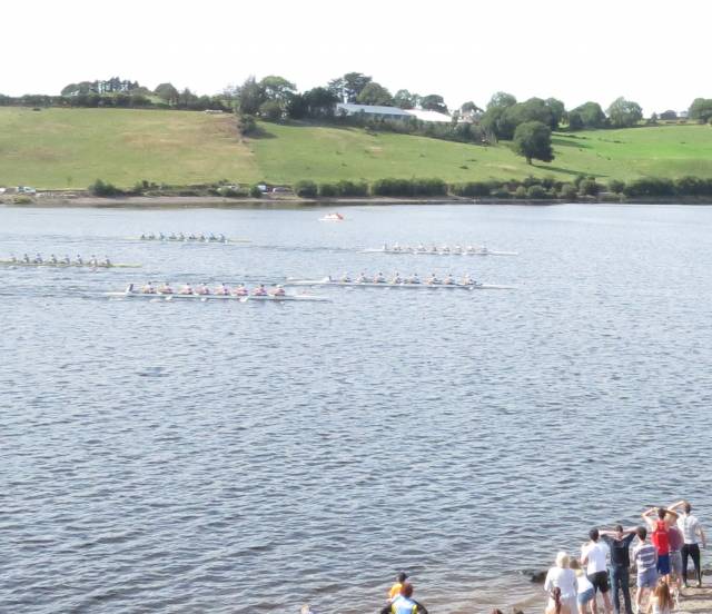 Commercial (middle) about to win the senior eights from fast-finishing Skibbereen and NUIG (top)
