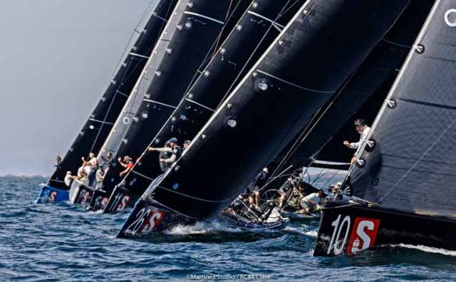 The RC44 fleet lines up for the start of practice racing off Marstrand
