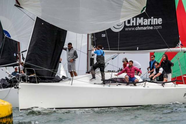 Rob McConnell's A34 Fools Gold from Waterford Harbour Sailing Club is fifth in 12–boat Division three of the IRC European Championships in Cowes