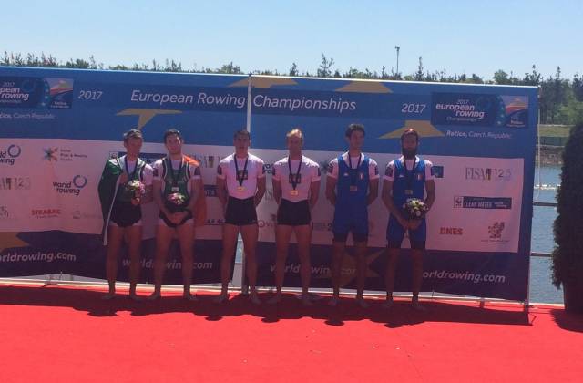 Ireland (Paul and Gary O'Donovan), France and Italy on the medal podium.