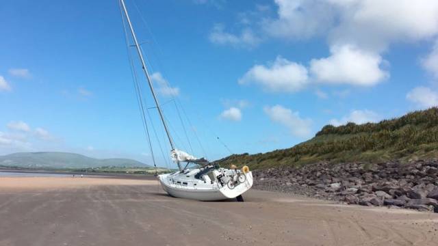 The yacht beached near Waterville, Co Kerry, as seen earlier today