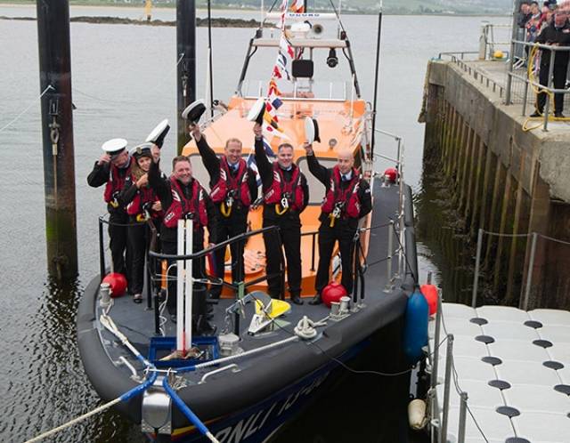 Some of the Lough Swilly RNLI Volunteer Lifeboat crew on board their Shannon class lifeboat Derek Bullivant