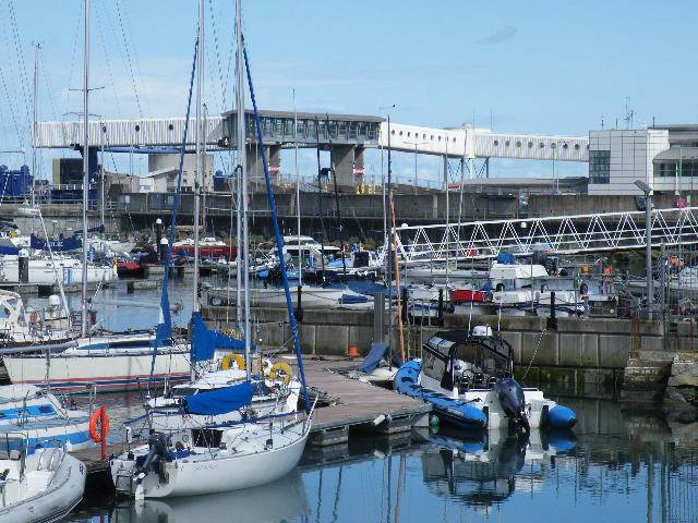 Passenger infrastructure since demolished at the former Stena HSS ferry terminal in Dun Laoghaire Harbour. In the foreground the 820 boat capacity marina.