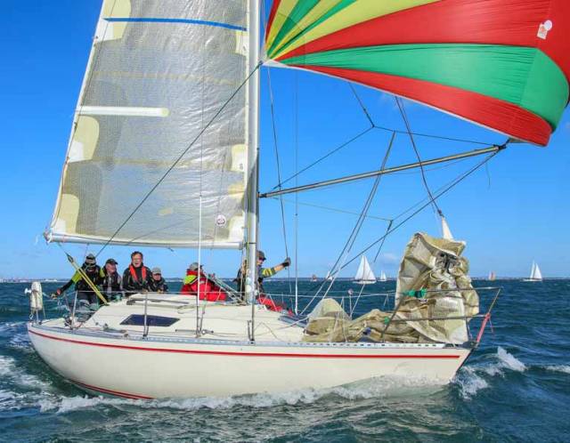 Peter Richardson's Dubious of the Royal St. George Yacht Club will race as part of the first 16-boat start for the third race of the DBSC Turkey Shoot on Sunday