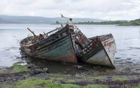 Abandoned boats on the Isle of Mull in Scotland
