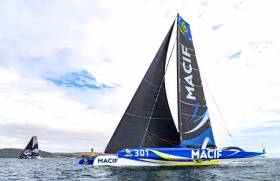 Last gasp victory – the Ultime 32 Gitana XVII aka Maxi Edmond de Rothschild (left) snatches a 58 second victory from Macif to establish a new Mulithull Course record in the Rolex Fastnet Race 2019