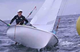 A 420 dinghy competitor at the ISA Youth Championships on Belfast Lough