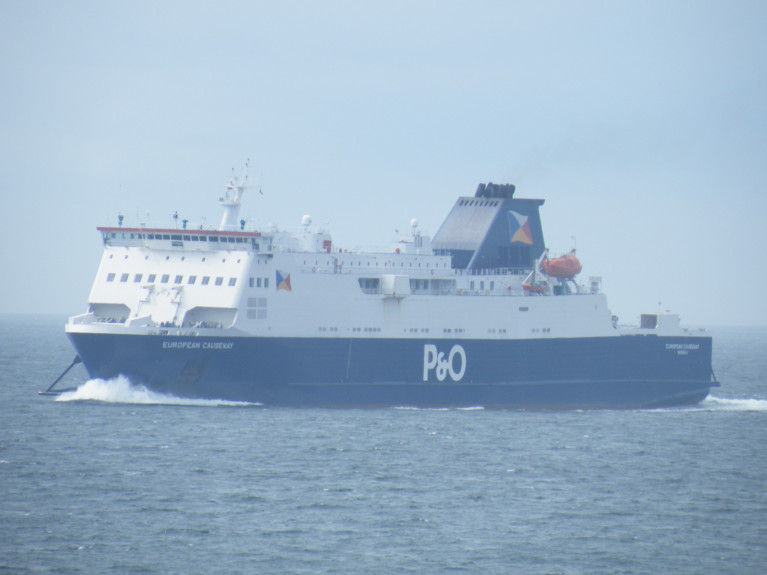 British Ports Association called the promised resources to cover infrastructure, systems and staffing ‘helpful measures designed to ease the new borders requirements which come into force next year’. ABOVE AFLOAT's photo of a Larne-Cairnryan serving ferry, European Causeway of P&O Ferries which also has just two of an original five-strong fleet operating Dover-Calais albeit in a freight-only mode due to the fallout of Covid-19. The UK government has however provided a further funding of £37m (in April it was £17m) to the ferry firm and others to ensure a secure and stable supply of goods to and from the UK and the EU. Afloat also adds the financial support package includes funding from the N.Ireland Executive on some Irish Sea routes: Cairnryan-Belfast/Larne and Heysham-Warrenpoint.