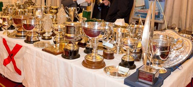 DBSC's impressive Trophy Table at the Royal St. George YC. Scroll down for prizewinners photo gallery below