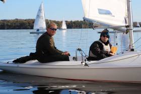 Overall winners Rory Martin and Dave Muckilveen wait for the breeze on Lough Derg