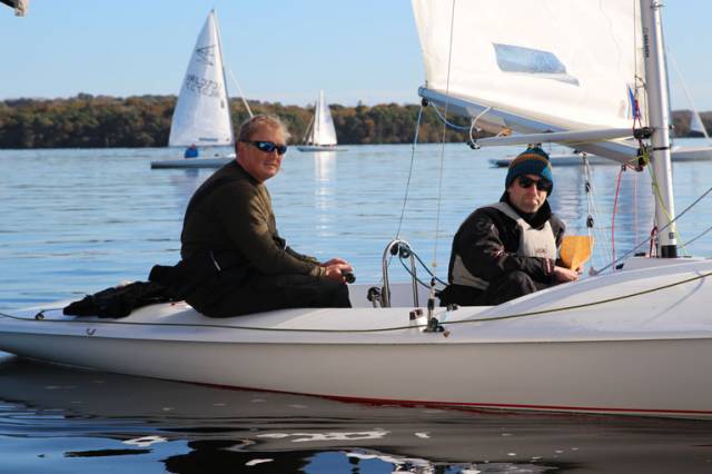 Overall winners Rory Martin and Dave Muckilveen wait for the breeze on Lough Derg